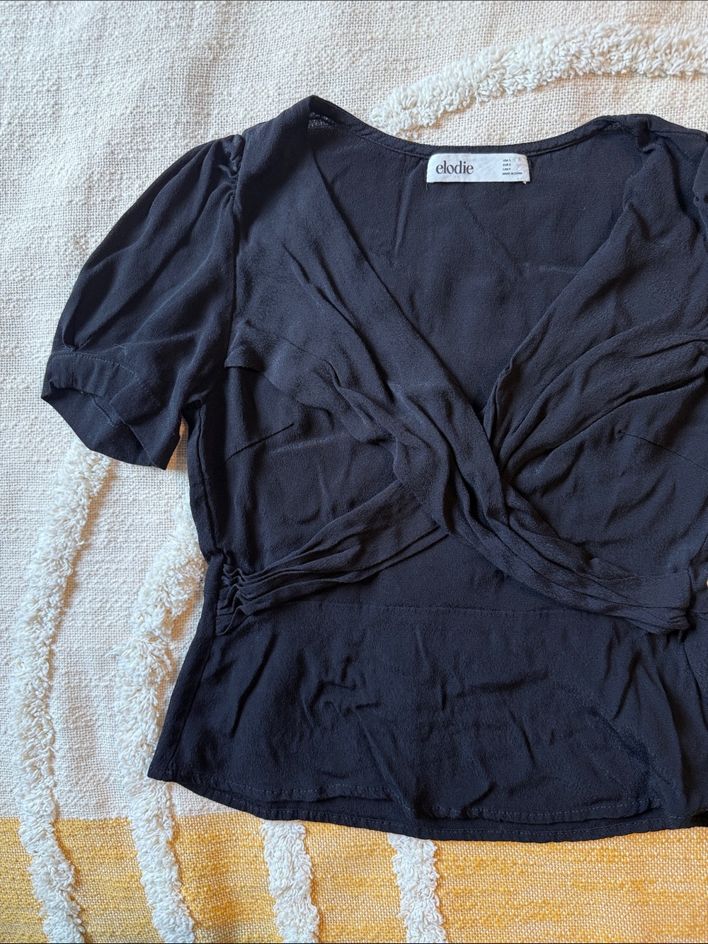 Elodie Small Black Twist-Knot V-Neck Classic & Timeless Blouse